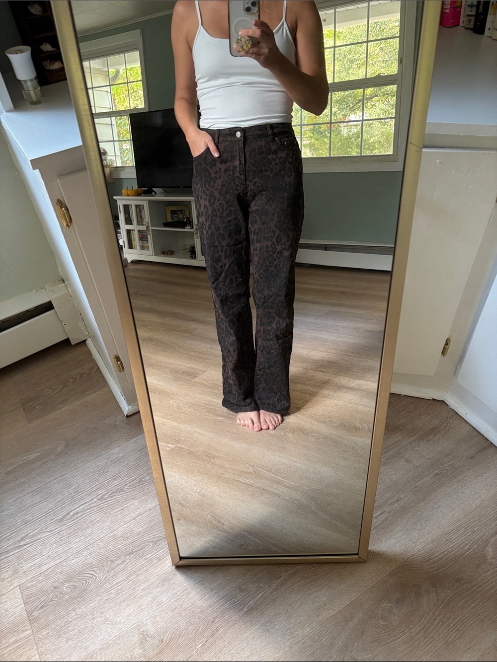 Women’s High-Rise Brown Leopard Print Jeans - Picture 3 of 5